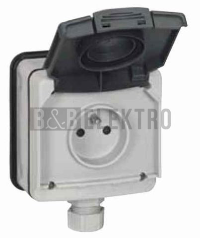 PLEXO 66  zásuvka 230V 16A šedá IP66 typ 90466 Legrand pro náročná prostředí