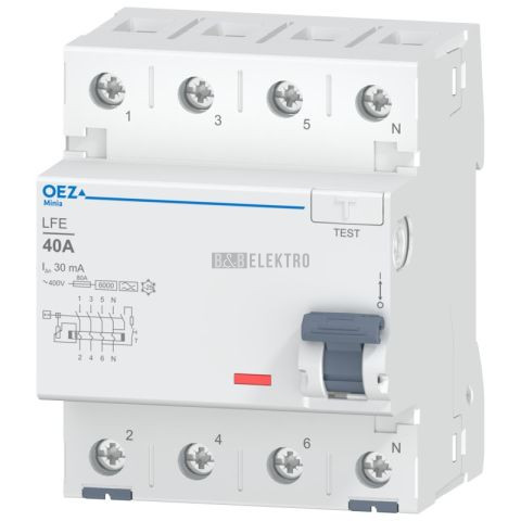 Proudový chránič 40A, LFE-40-4-030A 30mA A čtyřpólový OEZ:46400