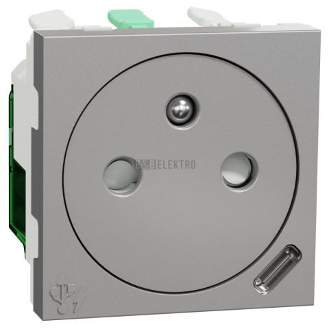 Unica NU301530E Zásuvka skrytá 250V/16A + USB-C 10.5W, 2.1A, Aluminium, Schneider Electric