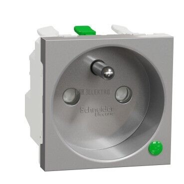 Unica NU305930EP Zásuvka s přepěťovou ochranou 250V/16A 2P+E, clonky, bezšroubová, Aluminium Schneider Electric
