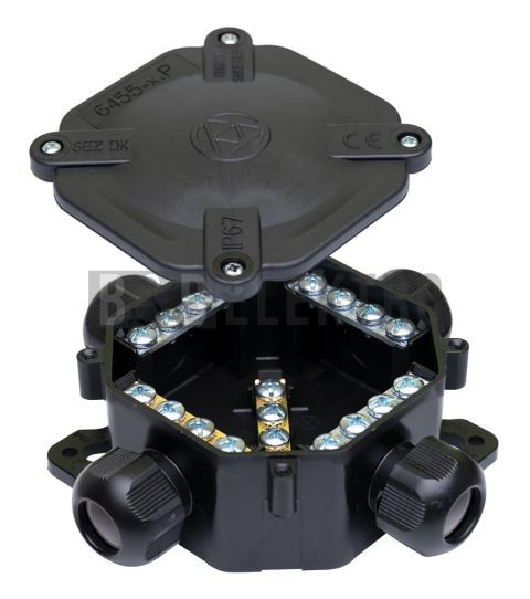 Krabice vodotěsná 6455-11 5.P/5 acidurka 5-pólová černá vývodky 16mm SEZ