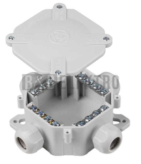 Krabice vodotěsná 6455-12 5.P/2 acidurka 4-pólová šedá vývodky 16mm SEZ