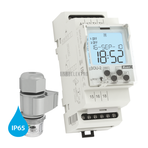 Soumrakový a světelný digitální spínač s integrovanými spínacími hodinami SOU-2 /230V + fotosenzor SKS -200 Elko EP