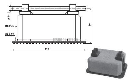 PV 21d podpěra vedení na ploché střechy, plast s přichycenou betonovou kostkou